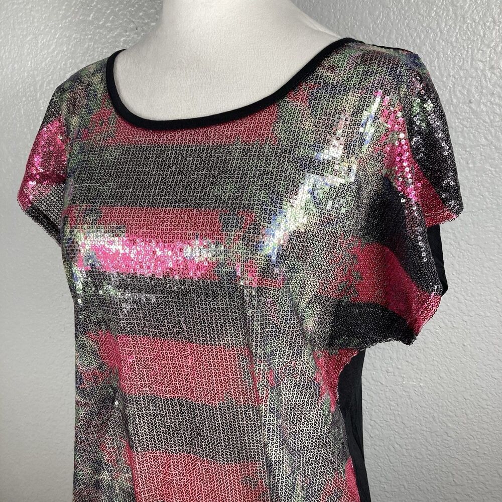 Sequin Top L Floral Sheer Shimmer Blouse Sparkle Whimsigoth Glam Cato - Picture 1 of 14